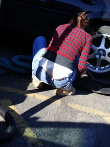 Some candid girls cleaning their cars in jeans and some showing ass crack