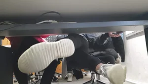 Hot Under Table Office Creepshots of a Girl in Tight Black Jeans