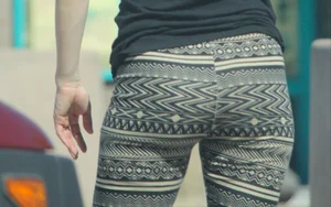 Milf with a nice ass in tight patterned leggings