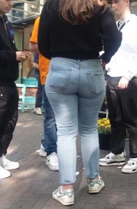 Various hot butts in tight jeans on the street and inside cafes, some teens too