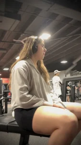 Tall Gym Blonde In Black Shorts (Bends Over)