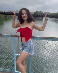 Sexy non-candid chick mirror selfies in underwear and a short video in fringed denim shorts and a top
