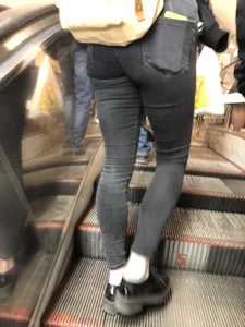 Cute Ass of a Redhead in Black Tight Jeans Subway Escalator Candid