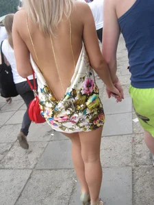 Sexy Blonde Backless Dress Street Candid