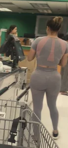 Juicy Booty Latina in Tight Grey Leggings (VTL, See Thru, Faceshot)