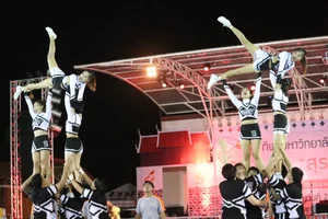 Bunch of athletic Thai cheerleaders at a competition