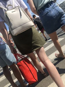 Hot girl in short dresses and skirts on the crosswalk street creepshots