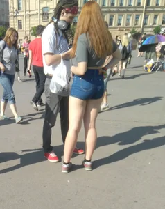 Chubby Girl in Denim Shorts City Candid