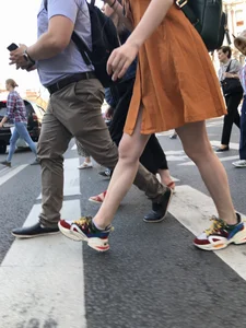 Cute Teen Girl in a Dress With Slim Legs Standing in the Subway Train, Then Crossing the Street Photo Gallery