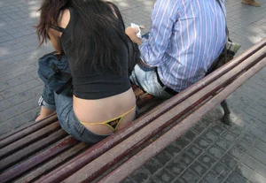 Bunch of girls with their thongs hanging out