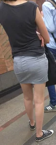 Girl with Skinny Legs and Big Hot Ass in a Denim Skirt Subway Creepshot