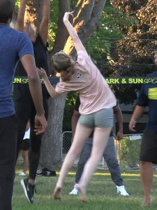 Nerdy blonde teen plays in tight short shorts
