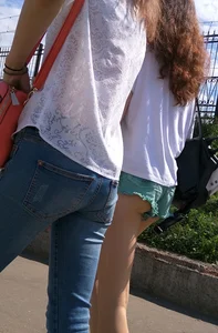 Skinny Legs and Booty in Mini Shorts Street Creepshot