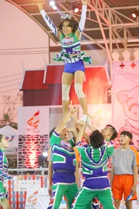 Bunch of athletic Thai cheerleaders at a competition