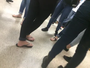 Candid Female Feet in Slippers and Sandals Creepshot