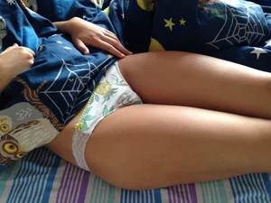 Girlfriend in bed and in the kitchen in pineapple panties