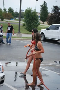 Various sexy girls at car washes in bikinis
