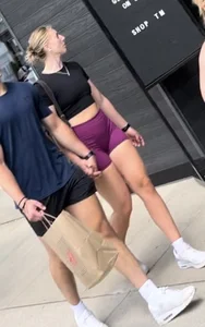 Tight Fit Blonde with Incredible Bubble Butt in Magenta Aurola Shorts