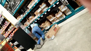 Oblivious Home Depot Milf cleaning up.
