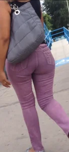 Black babe with a nice ass in tight jeans and vpl