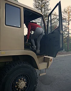 Girl in Yoga Pants Climbing Into a Truck Creepshot