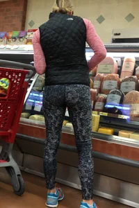 Skinny blonde milf grocery shopping in leggings
