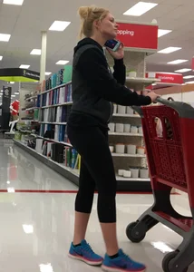 Target blonde milf shopping in tight leggings with a nice ass