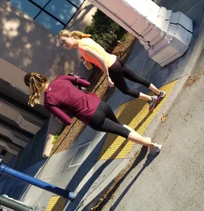 Skinny Girls in Short Tights on the Street
