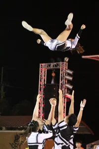 Bunch of athletic Thai cheerleaders at a competition