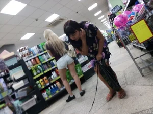 Grocery store blonde with a nice ass in tight white shorts