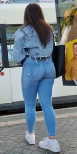 ass in tight blue jeans