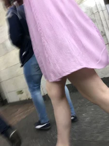 Girl in Sandals and Pink Dress with Hot Skinny Legs Subway Creepshots