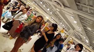 Super hot girl shopping in tiny and tight camo shorts with a nice ass