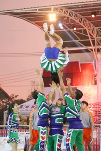 Bunch of athletic Thai cheerleaders at a competition