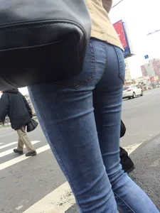 Sexy Little Booty And Long Skinny Legs in Tight Blue Jeans City Crosswalk Creepshots Collection