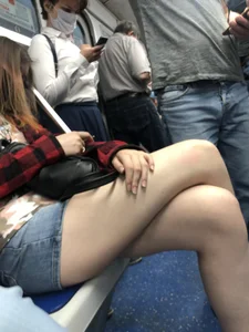 Cute Candid Girl In a Mask With Awesome Hot Crossed Legs Sleeping in a Subway Train Creepshots