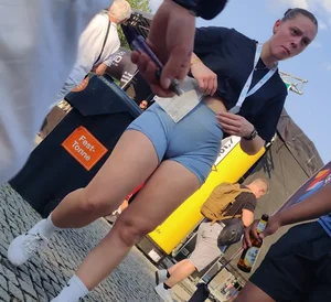 Beautiful german gym girl in babyblue TEVEO shorts