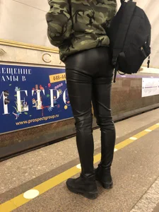 Hot Legs and Butt in Leather Pants on the Subway Station Creepshots