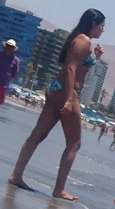 Thick and skinny sexy friends on the beach in bikinis