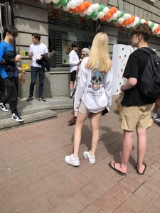 Blonde candid teen in shorts with hot slim legs street creepshots