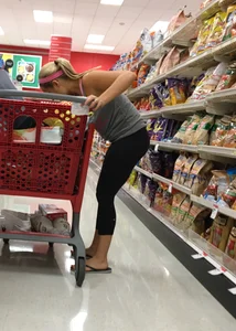Fit sexy blonde with a nice ass in leggings shopping
