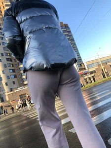 Booty in Pink Pants Crossing the Street