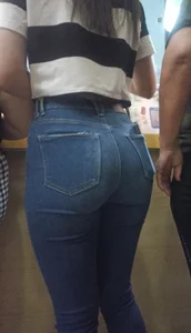 Girl with perfect body and incredible butt in blue jeans [OC]