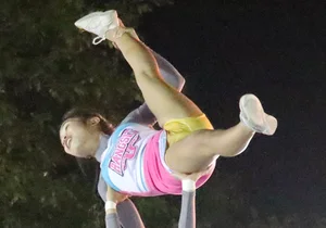 Bunch of athletic Thai cheerleaders at a competition