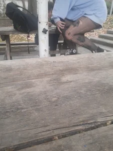 College teen in ripped pantyhose sitting outside