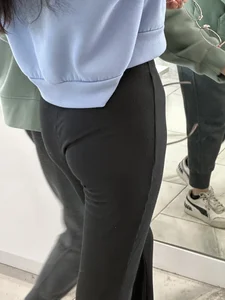 Flat booty in tight pants closeups