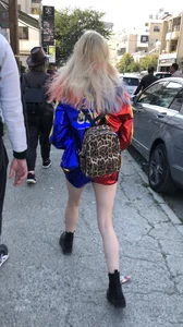 Skinny teen blonde in shorts with very white skin street creepshots