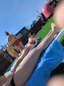 Large collection of hot beach girls lying on the beach and bending over