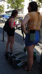 Chubby Girl in Blue Spandex Shorts Street Creepshot