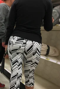 Black and white patterned leggings booty on cute girl at Target